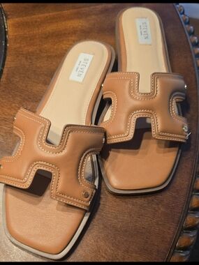 Steven NWT Tan Leather Slide Sandals, Women's Sz 8.5